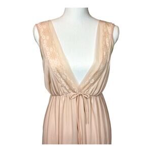 Vintage 1960's Beige Night Gown Lace & Chiffon Front Detail Empire Waist Size S